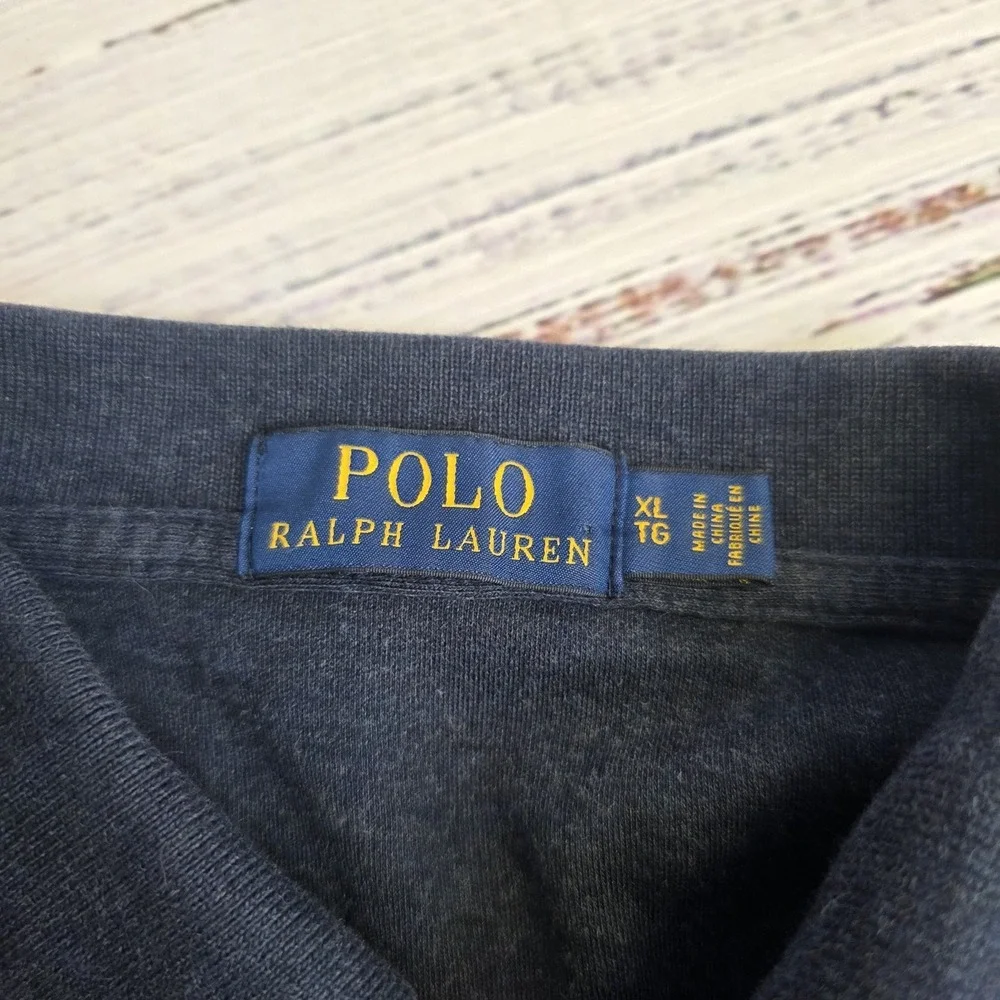 Polo Ralph Lauren Mens XL Polo Heather Navy Blue Cotton‎ Short Sleeve Red Pony